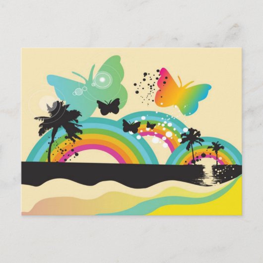 Papillons Rainbows et Palm Trees Carte postale (Devant)