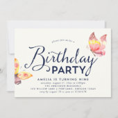 Papillons rose Aquarelle Invitation Anniversaire (Devant)