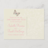 Papillons rose blanc crème carte de faire-part de  (Dos)