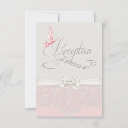 Papillons rose et ivoire et Invitation de réceptio (Devant)
