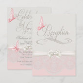 Papillons rose et ivoire et Invitation de réceptio (Devant / Derrière)