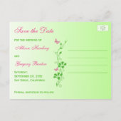 Papillons rose et vert Enregistrer la date Carte p (Dos)