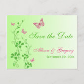 Papillons rose et vert Enregistrer la date Carte p (Devant)