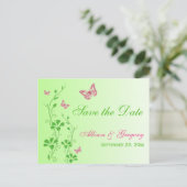 Papillons rose et vert Enregistrer la date Carte p (Debout devant)