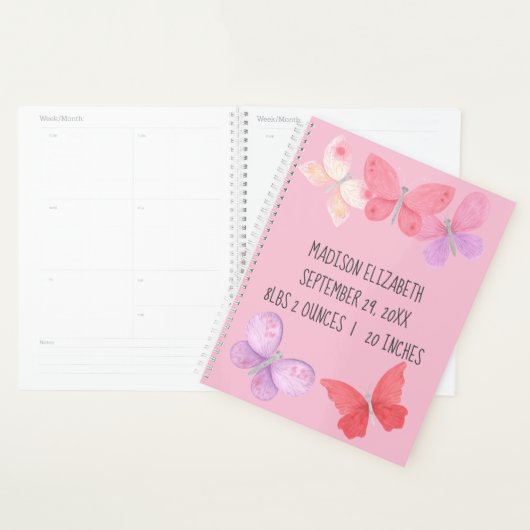 Papillons rose violet jaune Bébé première année (Devant avec enveloppe)