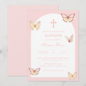 Papillons roses Baby Girl Baptism Invitation (Devant / Derrière)