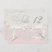 Papillons roses et ivoire et carte de table en den (Devant / Derrière)