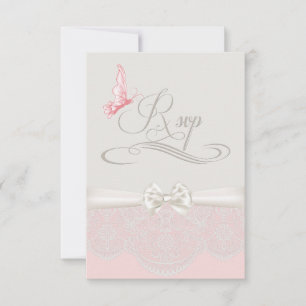 Papillons roses et ivoire et dentelle RSVP