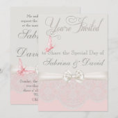 Papillons roses et ivoire et invitation à la dente (Devant / Derrière)