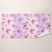 Papillons roses et motif de fleurs (Serviette de bain)