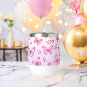 Papillons roses et motif de fleurs