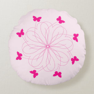 Papillons roses Fleurs cardiaques Coussins rondes