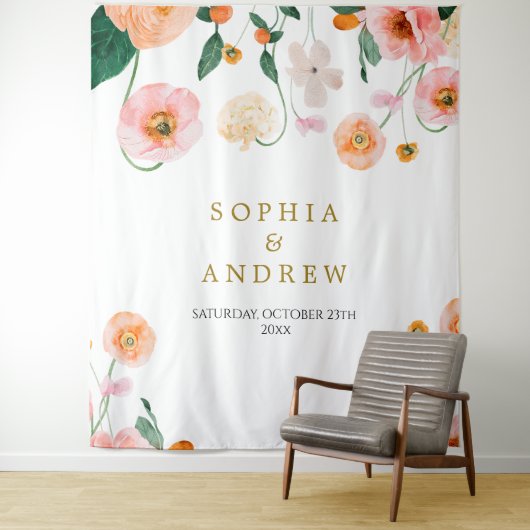 Papillons roses Fleurs Tapisserie Mariage (En situation)