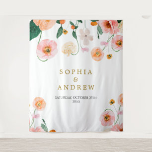 Papillons roses Fleurs Tapisserie Mariage