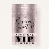 Papillons roses Sweet 16 Party VIP Pass Badge (Devant)