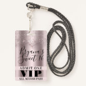 Papillons roses Sweet 16 Party VIP Pass Badge (Derrière avec lanière)