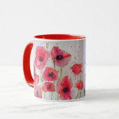 Papillons rouges Aquarelle Peinture Mug (Devant gauche)