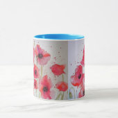 Papillons rouges Aquarelle Peinture Mug bleu (Centre)