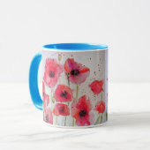 Papillons rouges Aquarelle Peinture Mug bleu (Devant gauche)