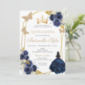Papillons Royal Blue Quinceanera Invitation (Debout devant)
