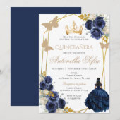 Papillons Royal Blue Quinceanera Invitation (Devant / Derrière)