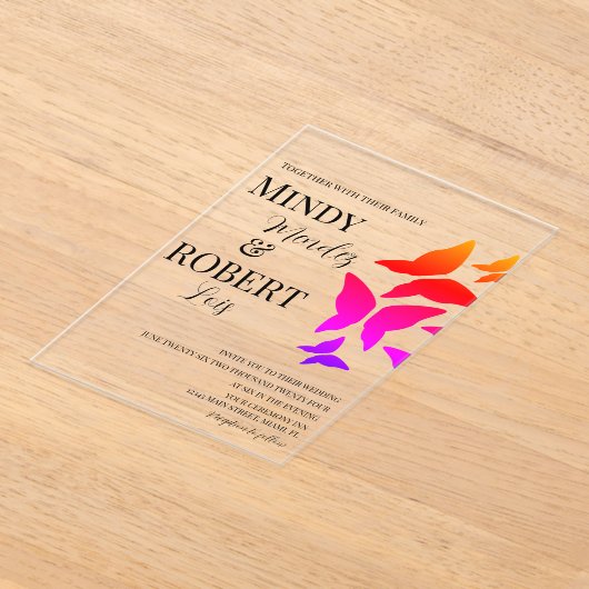 Papillons Script arc-en-ciel Faire-part de mariage (Poser)