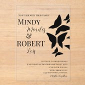 Papillons Script Faire-part de mariage noir blanc (Recto)