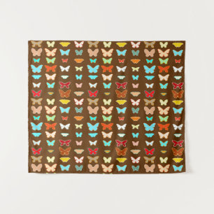 Papillons, tapisserie Brown, turquoise et corail