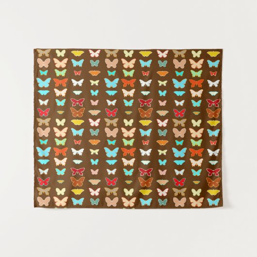 Papillons, tapisserie Brown, turquoise et corail (Devant (Horizontal))
