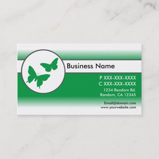 Papillons vert blanc fondu cartes de visite (Devant)