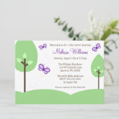 Papillons violets Arbres bébé Douche Invitations (Debout devant)
