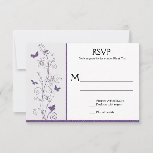 Papillons violets Fleurs tourbillons sur gris RSVP (Devant)
