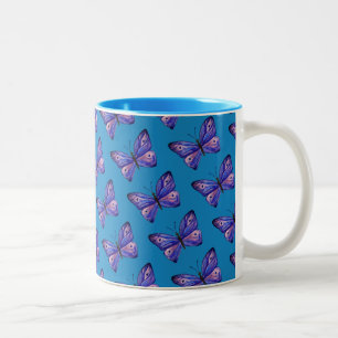 Papillons violets Mug à deux tons