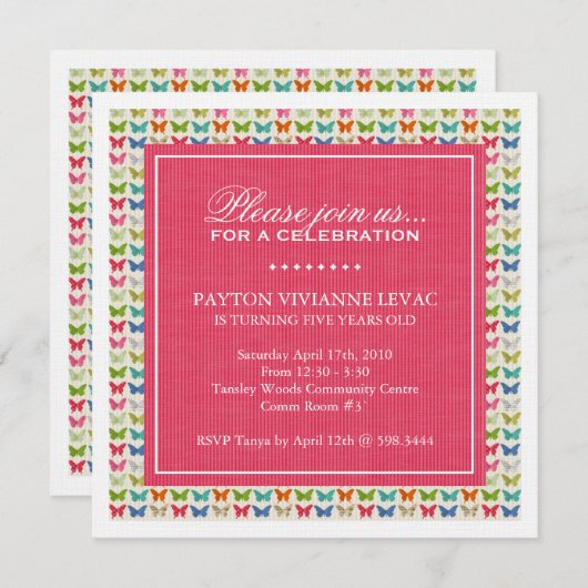 Papillons Whimsical Invitation à la fête d'anniver (Devant / Derrière)