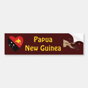 Papoea-Nieuw-Guinea Vlag Hart + Landkaart Bumperst Bumpersticker