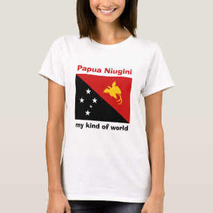 Papoea-Nieuw-Guinea Vlag + Landkaart + Tekst T-shi T-shirt