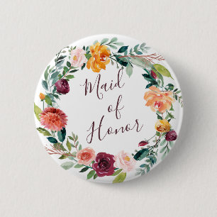 Paprika Burgundy Floral Maid of Honor Button