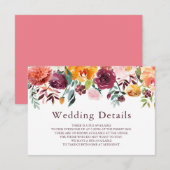 Paprika Burgundy Floral Wedding Details Kaart (Voorkant / Achterkant)