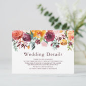 Paprika Burgundy Floral Wedding Details Kaart (Staand voorkant)