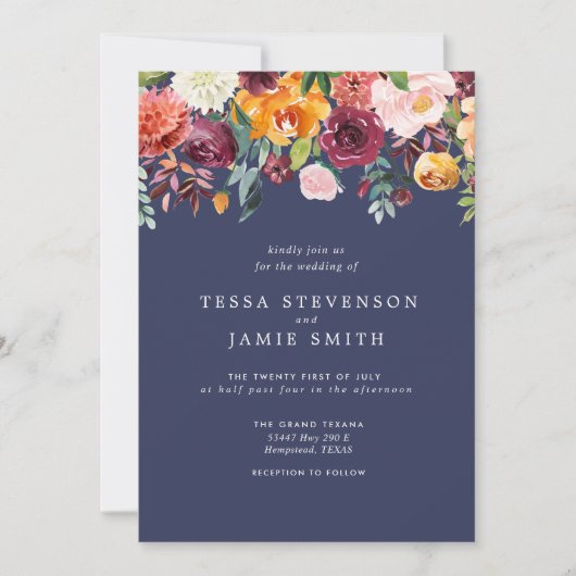 Paprika Burgundy Floral Wedding Invitation Kaart (Voorkant)