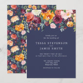 Paprika Burgundy Floral Wedding Invitation Kaart (Voorkant / Achterkant)