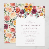 Paprika Burgundy Floral Wedding Invitation Kaart (Voorkant / Achterkant)