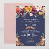 Paprika Burgundy Floral Wedding Invitation Kaart (Voorkant / Achterkant)