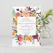 Paprika Burgundy Floral Wedding Invitation Kaart (Staand voorkant)