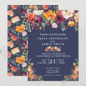 Paprika Burgundy Floral Wedding Invitation Kaart (Voorkant / Achterkant)