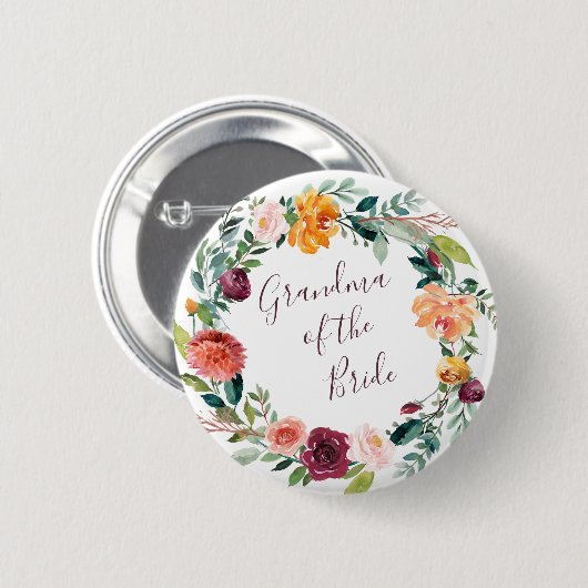 Paprika Floral Grandma van de Bride Button (Voorkant /achterkant)