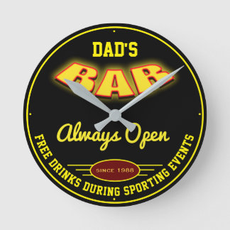 Pap's Bar Yellow Neon-effect Vrije Drinken Ronde Klok