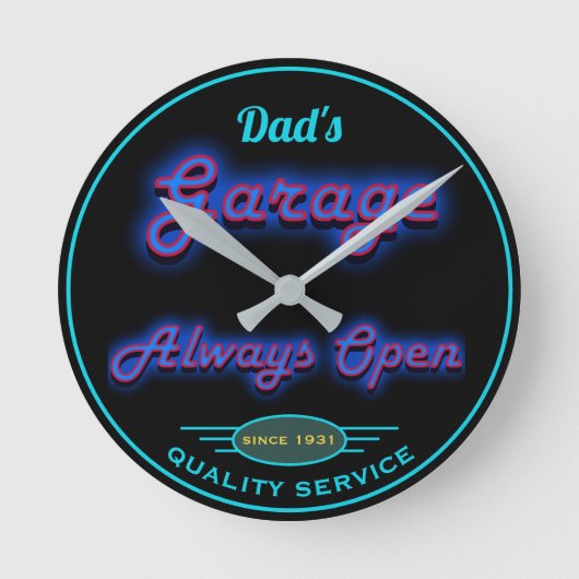 Pap's Garage Blue Neon kijk naar elke datum - Ronde Klok (Voorkant)