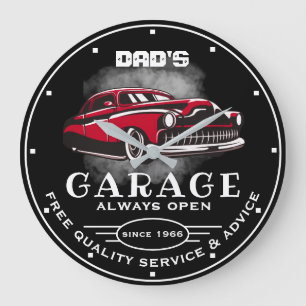 Pap's Garage Elke naam altijd Slogan Low Car opene Grote Klok