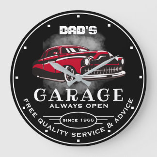 Pap's Garage Elke naam altijd Slogan Low Car opene Grote Klok